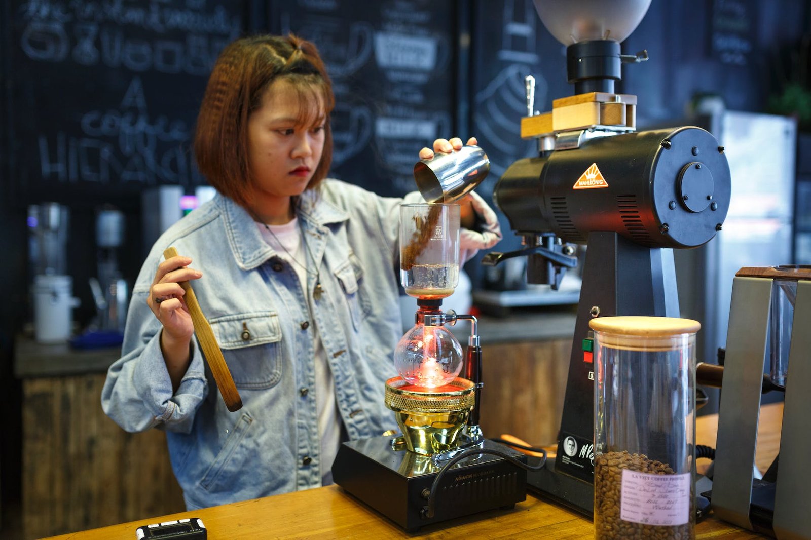 woman mixing beverages